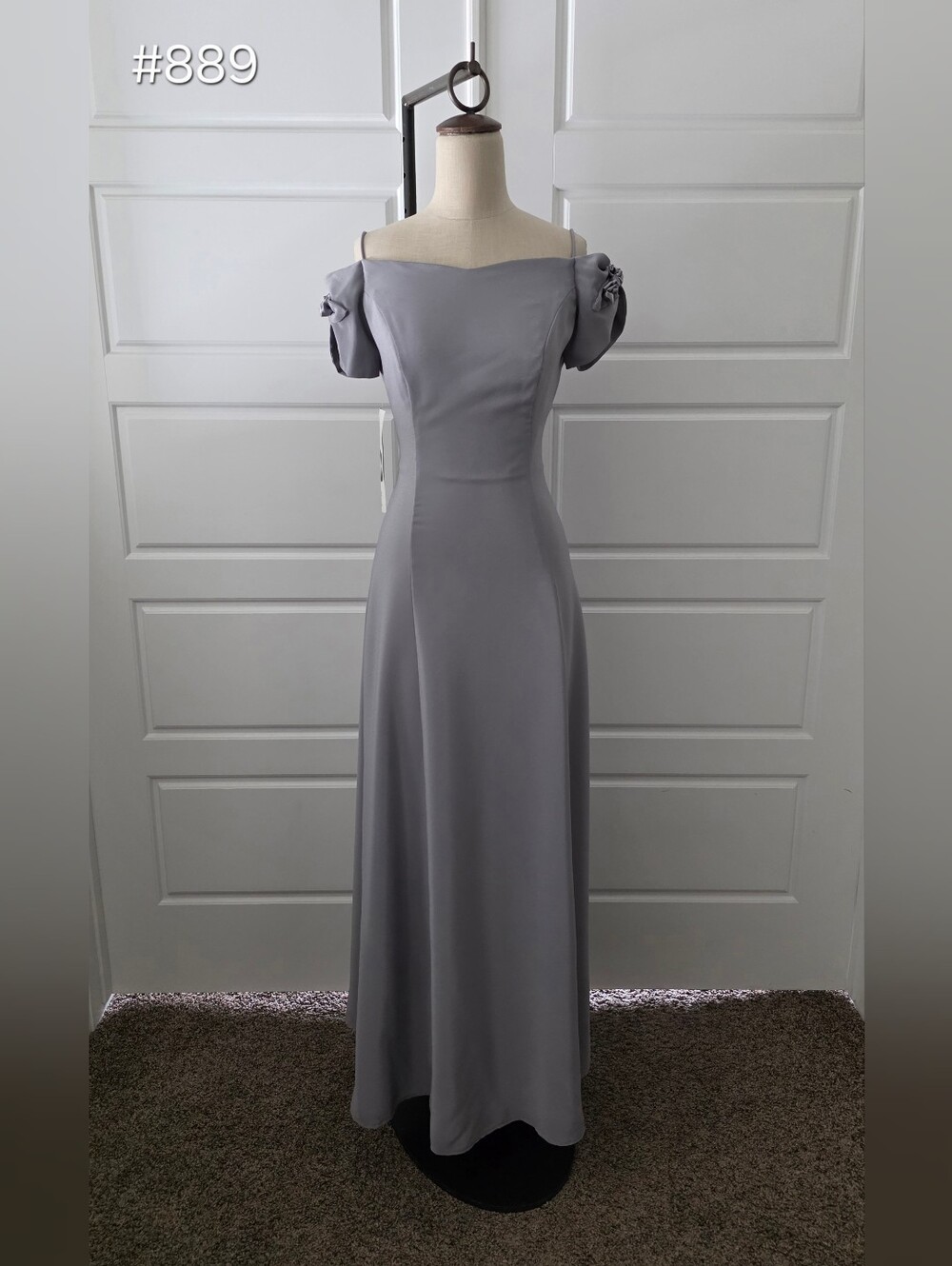Silver/Gray Off-Shoulder A-line Maxi Formal Dress